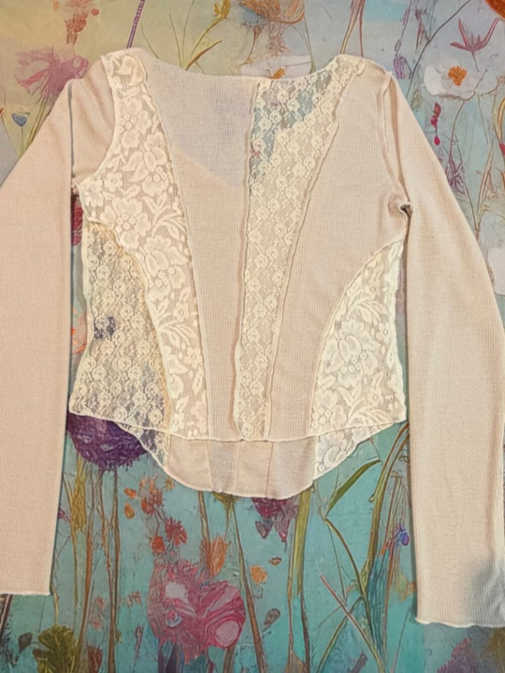 🤍 POL Thermal & Lace Long Sleeve Top | Size M | Boho Romantic - Picture 5 of 8